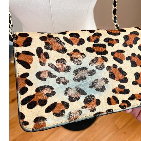 St. John Authentic Fur Crossbody Bag Black Leather Leopard Print - Picture 6 of 9
